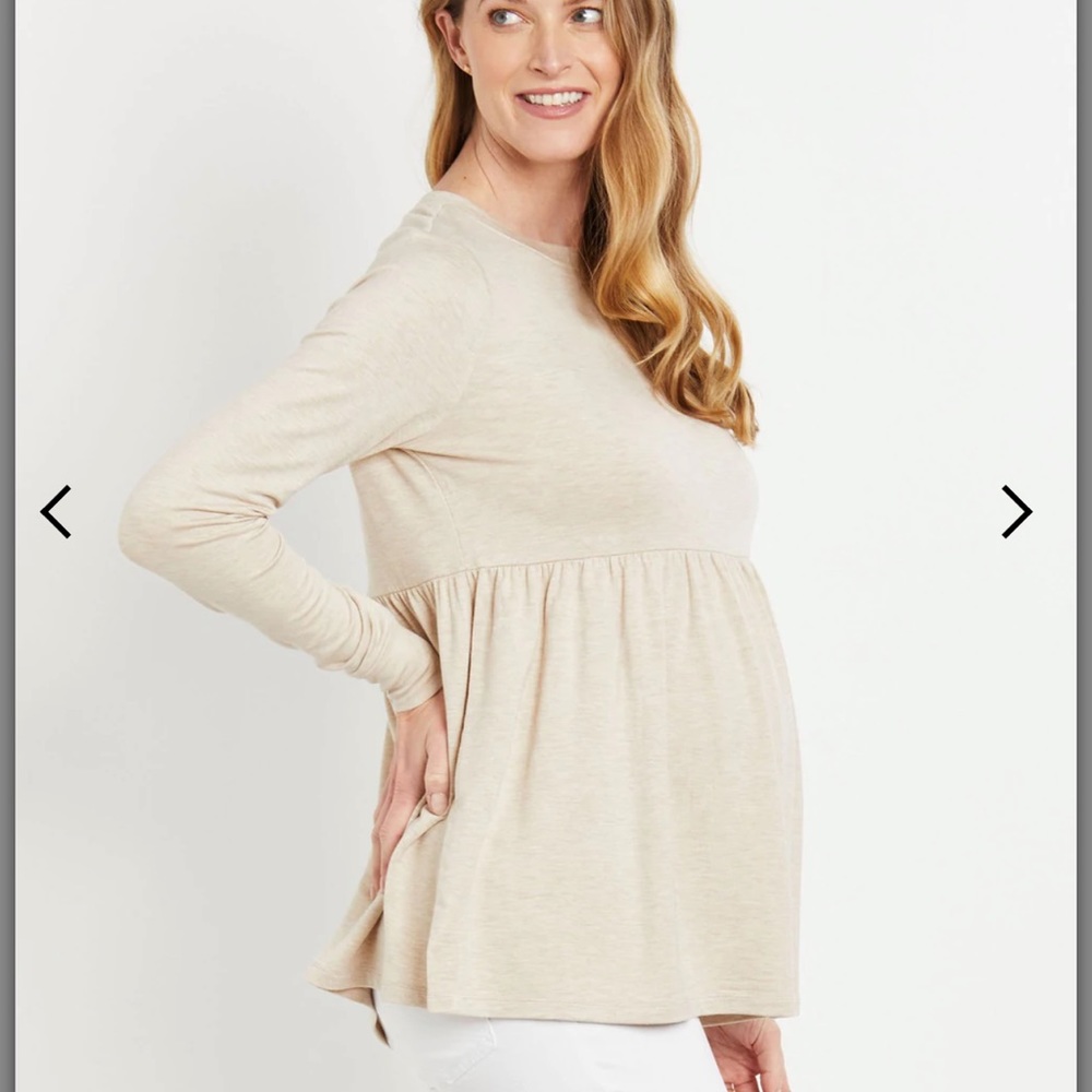 Peplum Crew Neck Maternity Top - Oatmeal - Picture 3 of 4